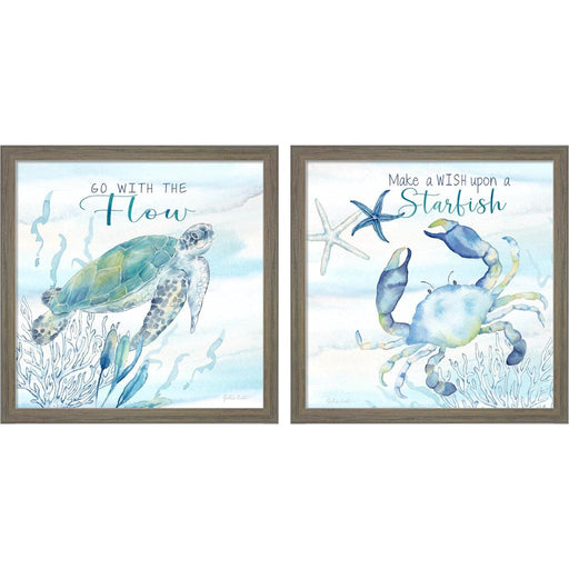 Great Blue Sea G by Cynthia Coulter, 2 Piece Rustic Grey Framed Art Set