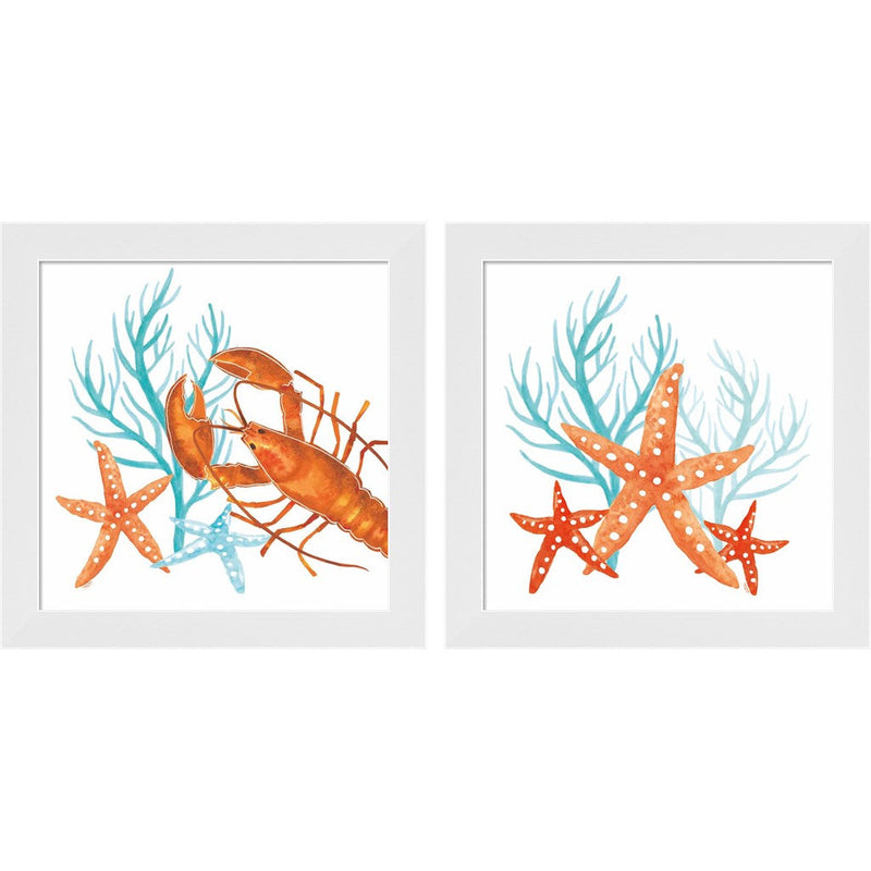 Coral Aqua C by Tara Reed, 2 Piece White Framed Art Set