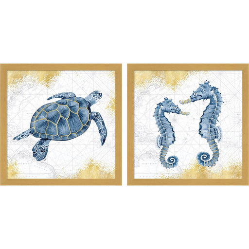 Deep Blue Sea White Gold B by Tara Reed, 2 Piece Natural Framed Art Set