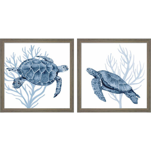 Deep Blue Sea by Tara Reed, 2 Piece Rustic Grey Framed Art Set