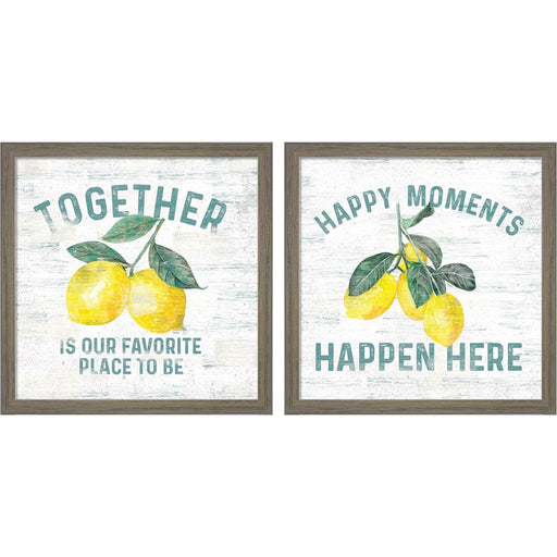 Happy Thoughts on White A by Tara Reed, 2 Piece Rustic Grey Framed Art Set