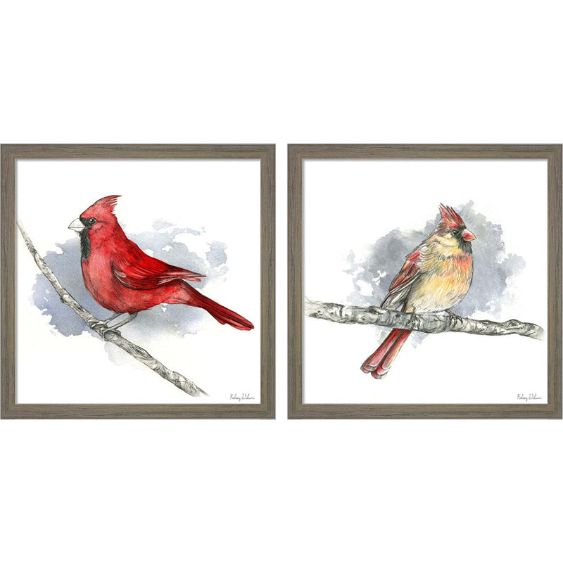 Birds & Branches - Cardinals by Kelsey Wilson, 2 Piece Rustic Grey Framed Art Set