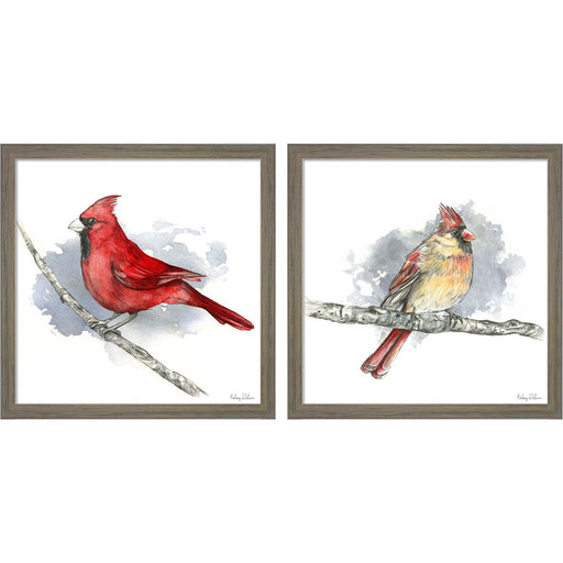 Birds & Branches - Cardinals by Kelsey Wilson, 2 Piece Rustic Grey Framed Art Set