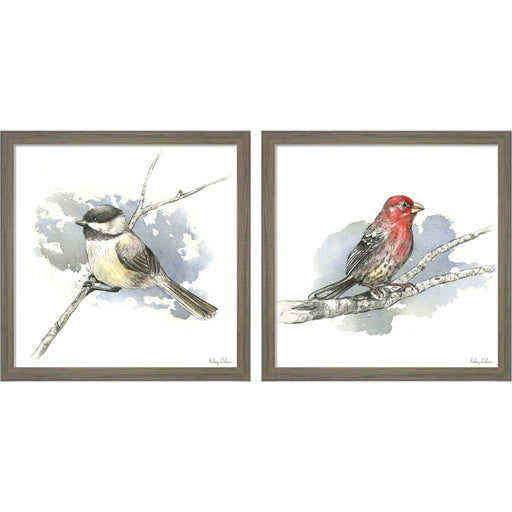 Birds & Branches - Chickadee & House Finch by Kelsey Wilson, 2 Piece Rustic Grey Framed Art Set