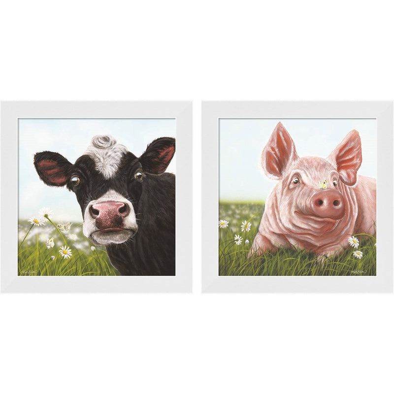 Daisy Moo & Slim Daisy by Angela Bawden, 2 Piece White Framed Art Set