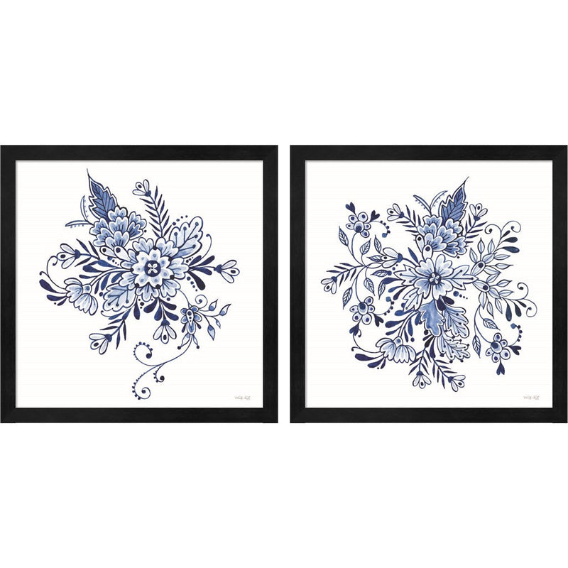 Blue & White Flowers by Cindy Jacobs, 2 Piece Black Framed Art Set