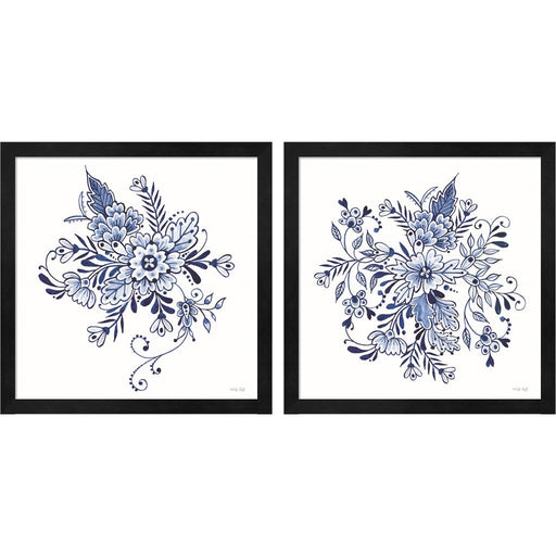 Blue & White Flowers by Cindy Jacobs, 2 Piece Black Framed Art Set