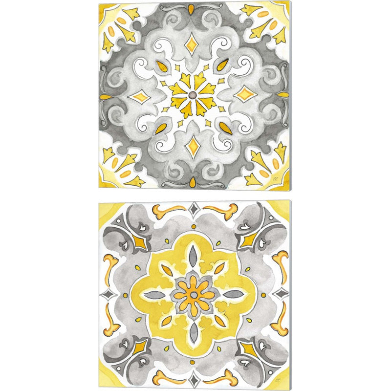 Jewel Medallion Yellow Gray A by Cynthia Coulter, 2 Piece Canvas Art Set