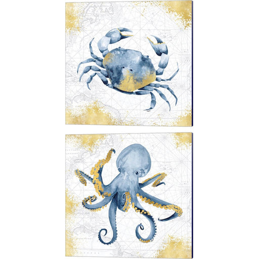 Deep Blue Sea White Gold A by Tara Reed, 2 Piece Canvas Art Set