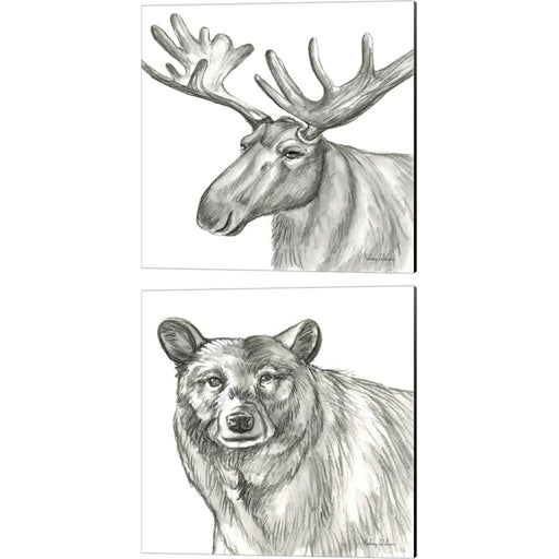 Watercolor Pencil Forest (Moose & Bear) by Kelsey Wilson, 2 Piece Canvas Art Set