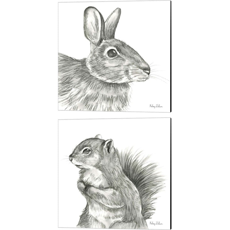 Watercolor Pencil Forest (Rabbit & Squirrel) by Kelsey Wilson, 2 Piece Canvas Art Set