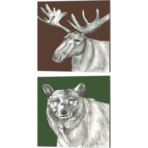 Watercolor Pencil Forest Color (Moose & Bear) by Kelsey Wilson, 2 Piece Canvas Art Set