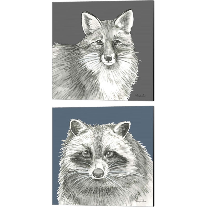 Watercolor Pencil Forest Color (Deer & Fox) by Kelsey Wilson, 2 Piece Canvas Art Set