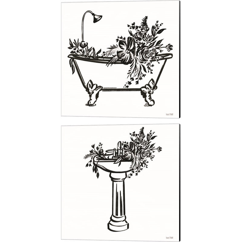 Vintage Floral Tub & Sink by House Fenway, 2 Piece Canvas Art Set