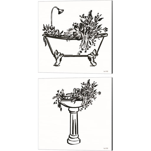 Vintage Floral Tub & Sink by House Fenway, 2 Piece Canvas Art Set