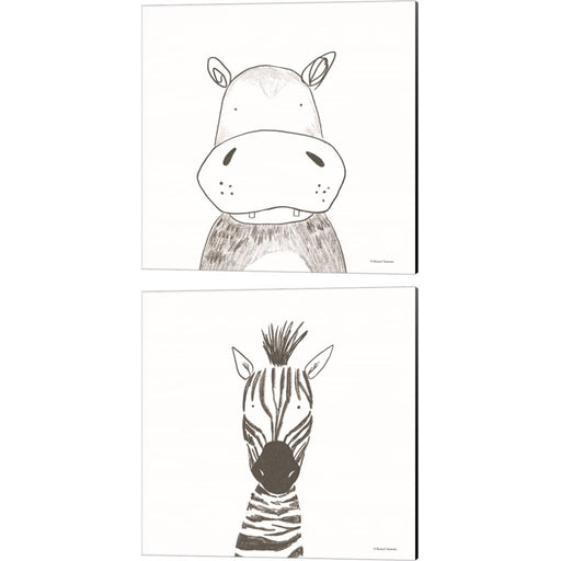 Hippo & Zebra Line Drawing by Rachel Nieman, 2 Piece Canvas Art Set