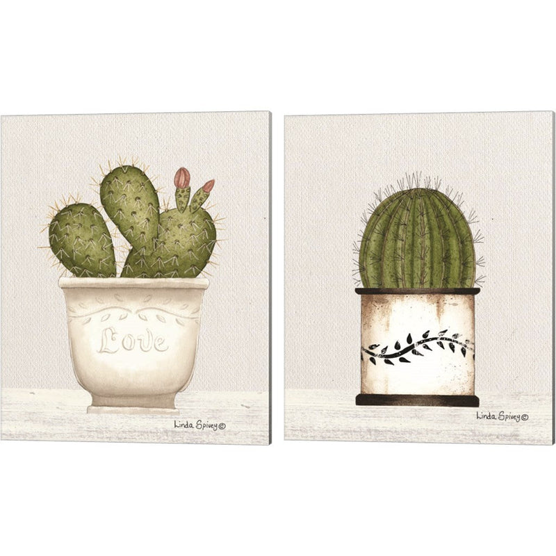 Prickly Pear Cactus & Round Cactus by Linda Spivey, 2 Piece Canvas Art Set