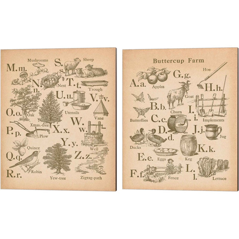 Vintage Alphabet by Wild Apple Portfolio, 2 Piece Canvas Art Set