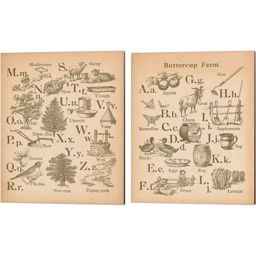 Vintage Alphabet by Wild Apple Portfolio, 2 Piece Canvas Art Set