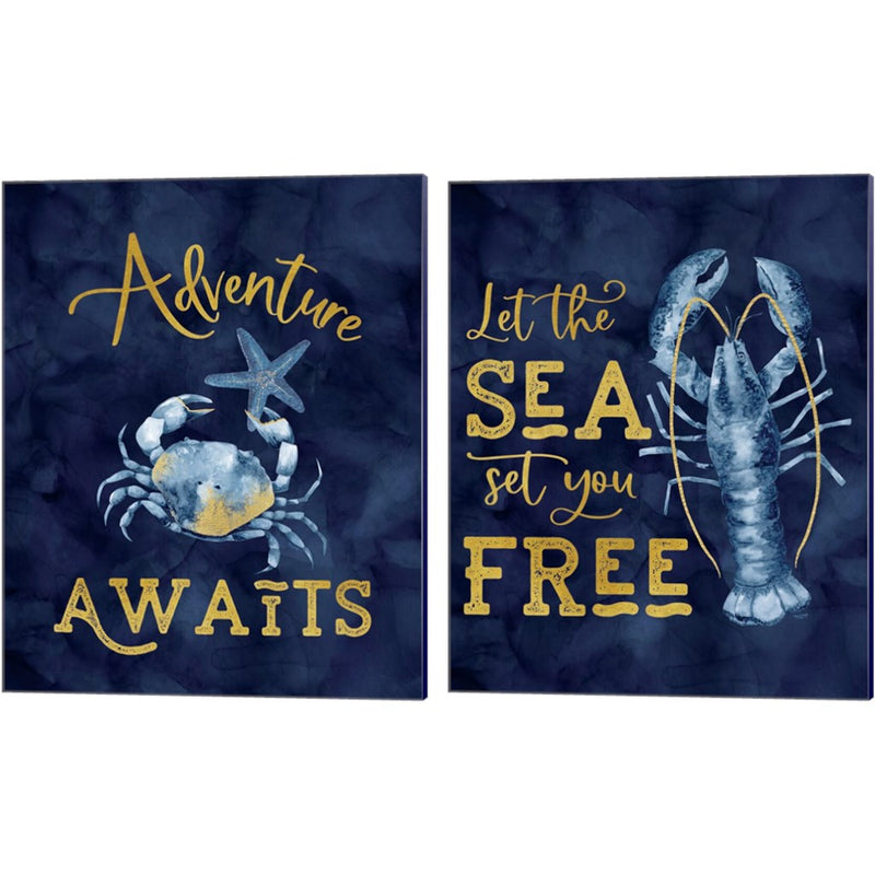 Deep Blue Sea on Navy B by Tara Reed, 2 Piece Canvas Art Set