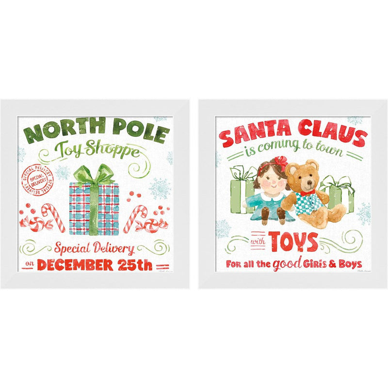 Santa Signs by Beth Grove, 2 Piece White Framed Art Set