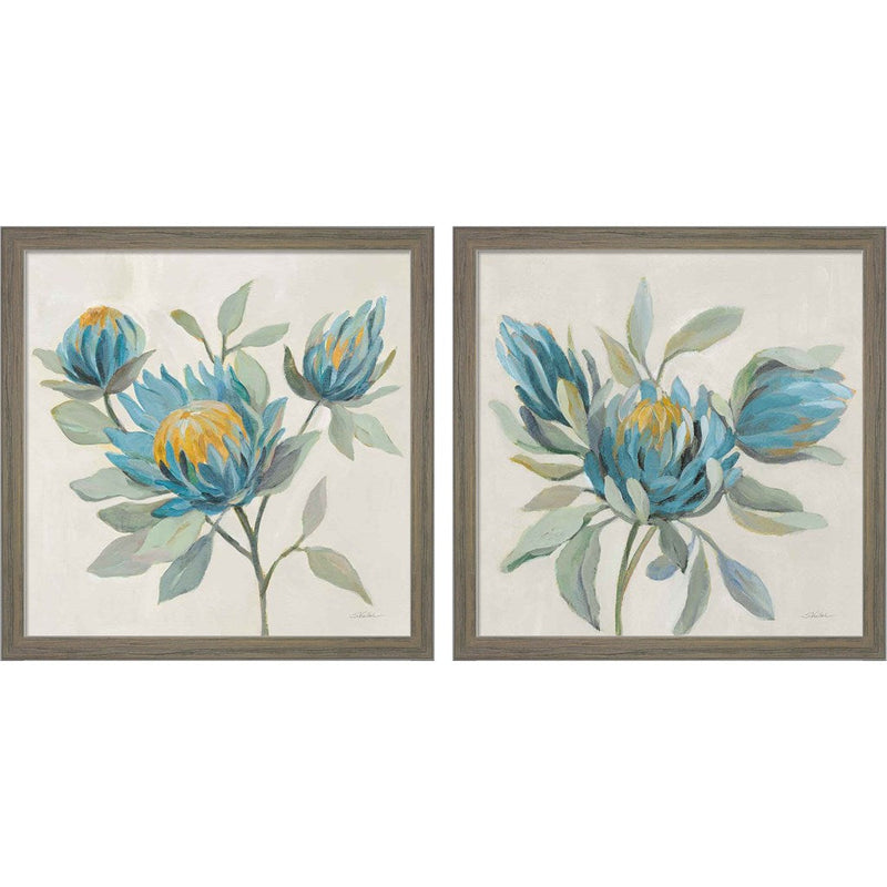 Field Floral Blue by Silvia Vassileva, 2 Piece Rustic Grey Framed Art Set