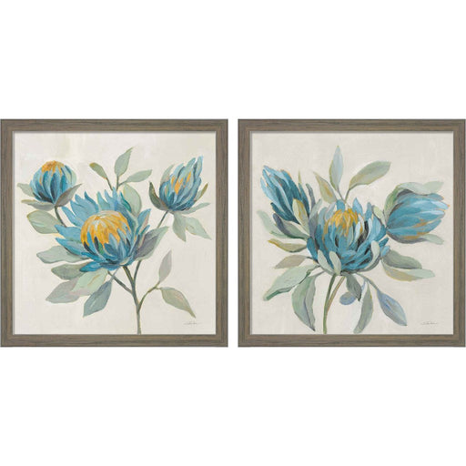Field Floral Blue by Silvia Vassileva, 2 Piece Rustic Grey Framed Art Set