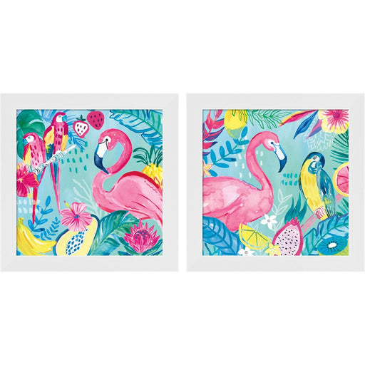 Fruity Flamingos A by Farida Zaman, 2 Piece White Framed Art Set