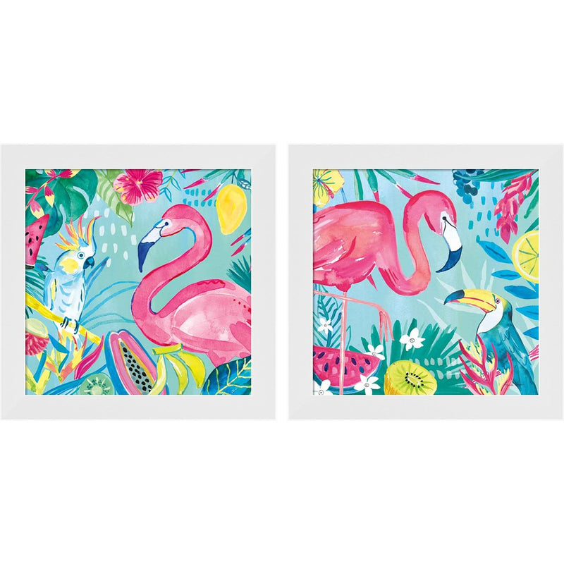 Fruity Flamingos B by Farida Zaman, 2 Piece White Framed Art Set