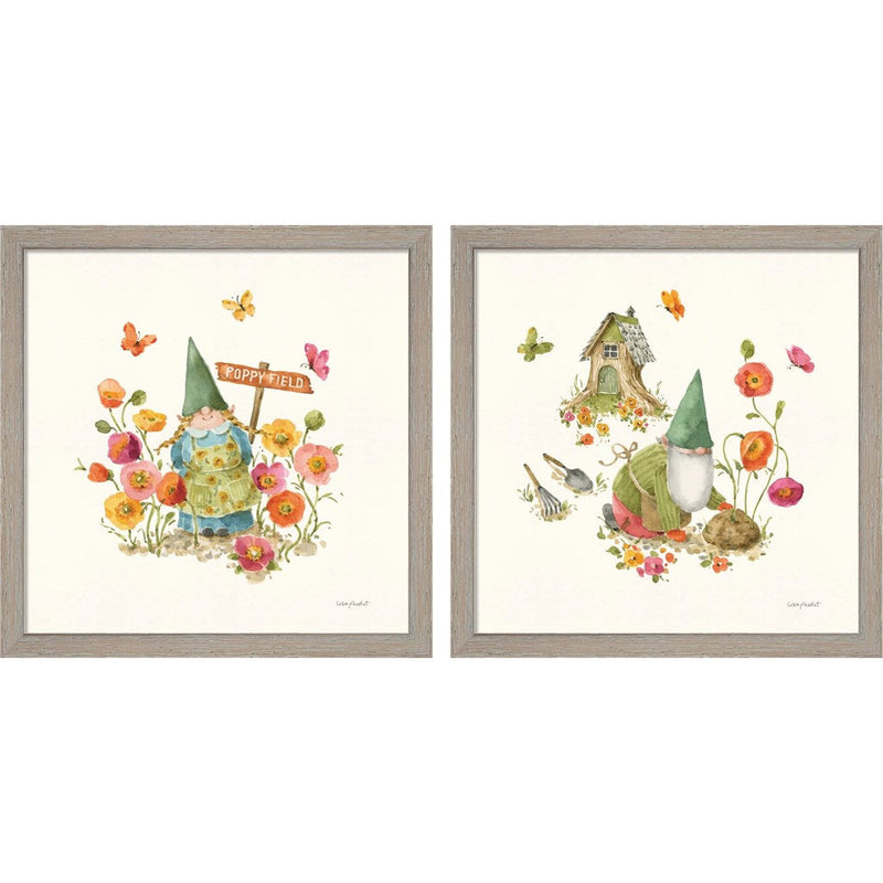 Garden Gnomes by Lisa Audit, 2 Piece Rustic White Framed Art Set