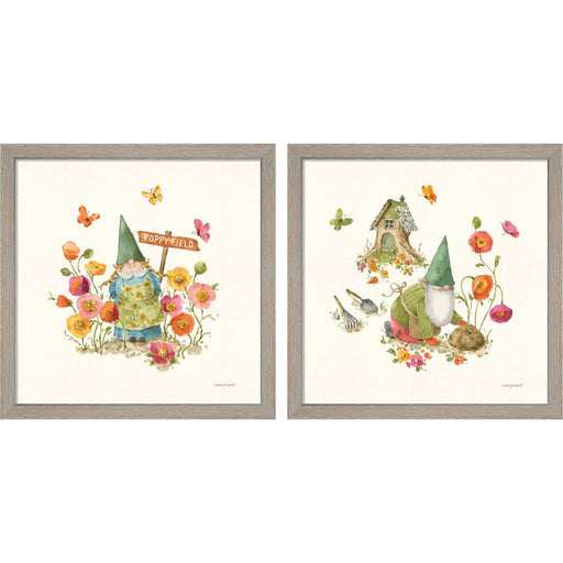 Garden Gnomes by Lisa Audit, 2 Piece Rustic White Framed Art Set