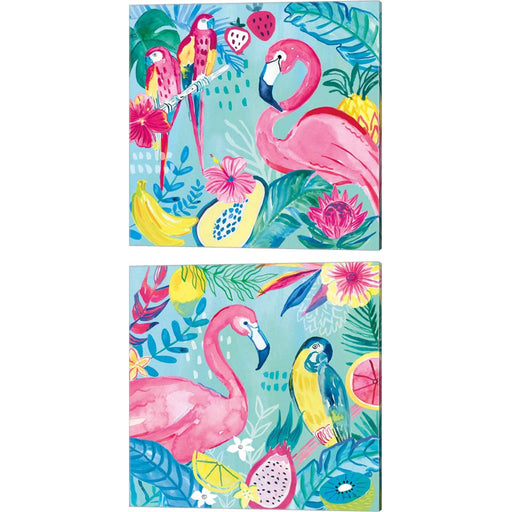 Fruity Flamingos A by Farida Zaman, 2 Piece Canvas Art Set