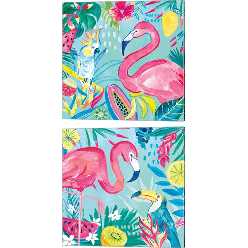 Fruity Flamingos B by Farida Zaman, 2 Piece Canvas Art Set