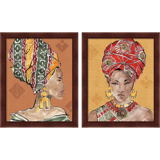 African Flair  Warm by Anne Tavoletti, 2 Piece Brown Framed Art Set