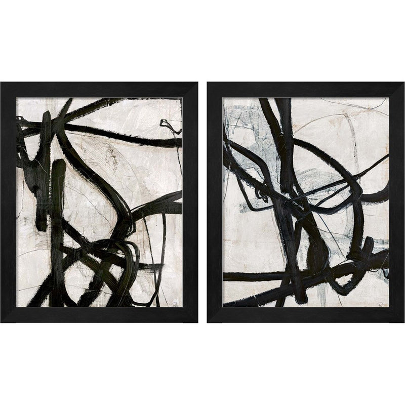 Graphical Lines by Design Fabrikken, 2 Piece Black Framed Art Set