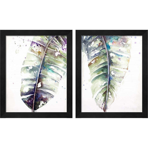 Watercolor Plantain Leaves with Purple by Patricia Pinto, 2 Piece Black Framed Art Set