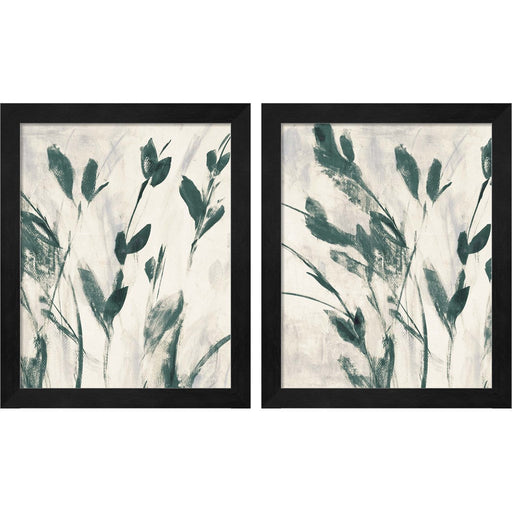 Green Misty Leaves by Lanie Loreth, 2 Piece Black Framed Art Set