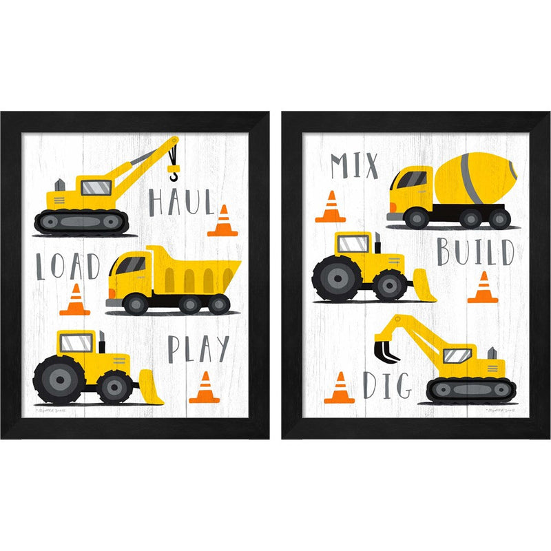 Haul, Load, Play & Mix, Build, Dig by Elizabeth Tyndall, 2 Piece Black Framed Art Set