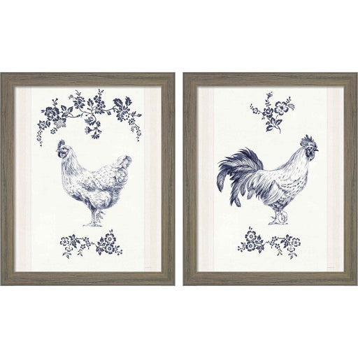 Summer Chickens by Danhui Nai, 2 Piece Rustic Gray Framed Art Set