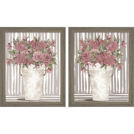 Pink Posies by Cindy Jacobs, 2 Piece Rustic Gray Framed Art Set