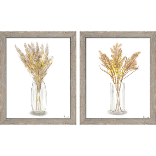 Dried Flower Yellow by Bannarot, 2 Piece Rustic White Framed Art Set