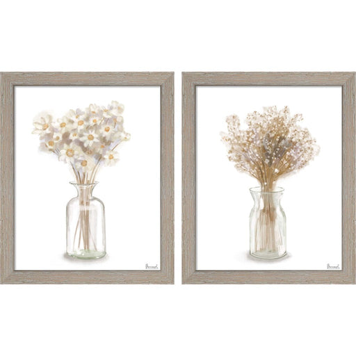 Dried Flower by Bannarot, 2 Piece Rustic White Framed Art Set