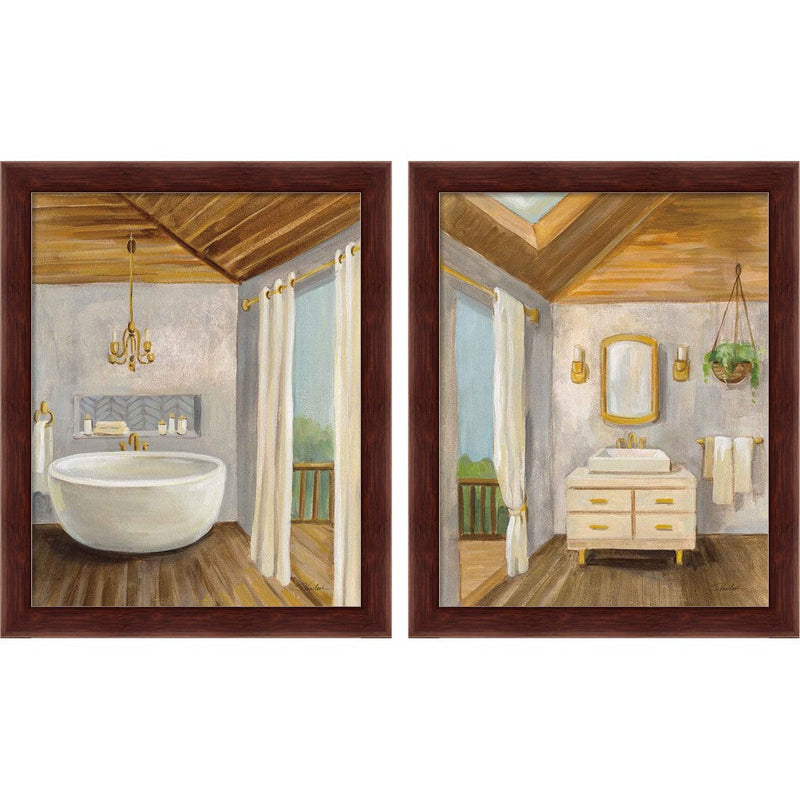 Attic Bathroom by Silvia Vassileva, 2 Piece Brown Framed Art Set