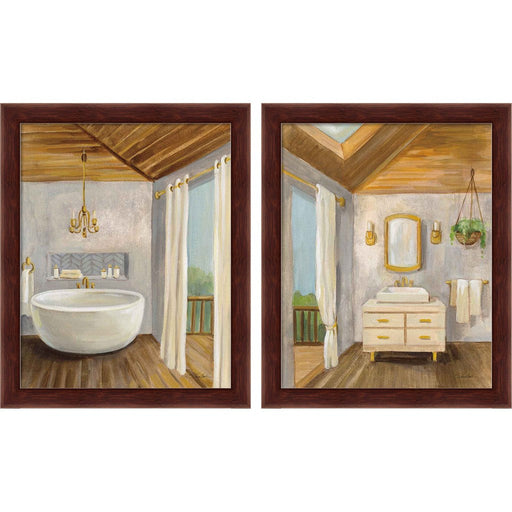 Attic Bathroom by Silvia Vassileva, 2 Piece Brown Framed Art Set