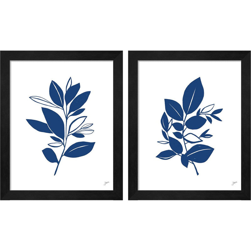 Bay Leaves Blue by Karyn Panganiban, 2 Piece Black Framed Art Set