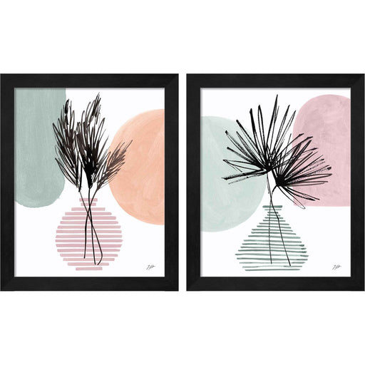 Pampas Stem & Fan Leaves Still Life by Karyn Panganiban, 2 Piece Black Framed Art Set