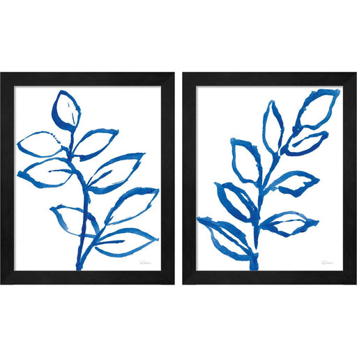 Leafy Blue by Sue Schlabach, 2 Piece Black Framed Art Set