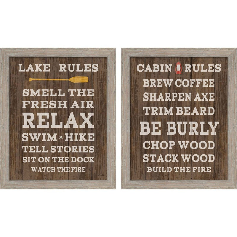 Cabin Life Dark by Sue Schlabach, 2 Piece Rustic White Framed Art Set