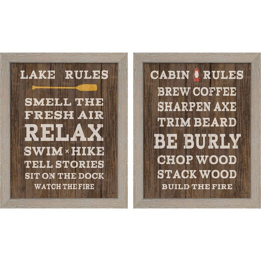 Cabin Life Dark by Sue Schlabach, 2 Piece Rustic White Framed Art Set
