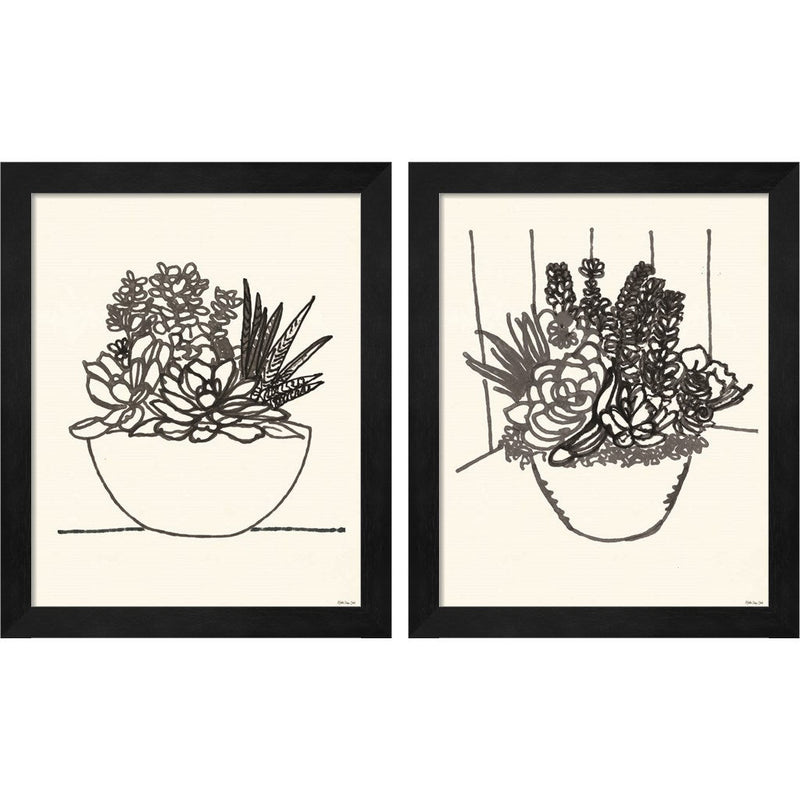 Succulent Basket by Stellar Design Studio, 2 Piece Black Framed Art Set